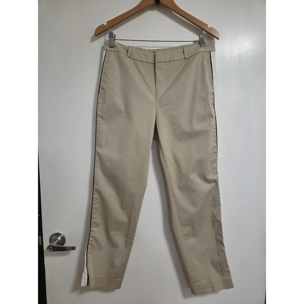 Massimo Dutti Khaki Side Stripe Ankle Pants Women's Size 10 Beige Career